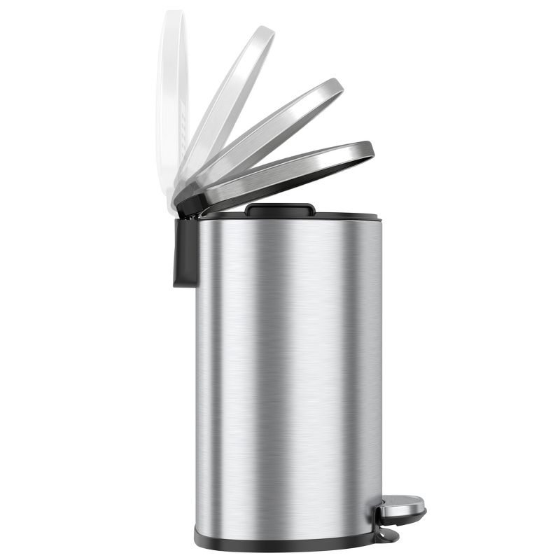 iTouchless Step Pedal Bathroom Trash Can with AbsorbX Odor Filter and Removable Inner Bucket 3 Gallon Semi-Round Stainless Steel