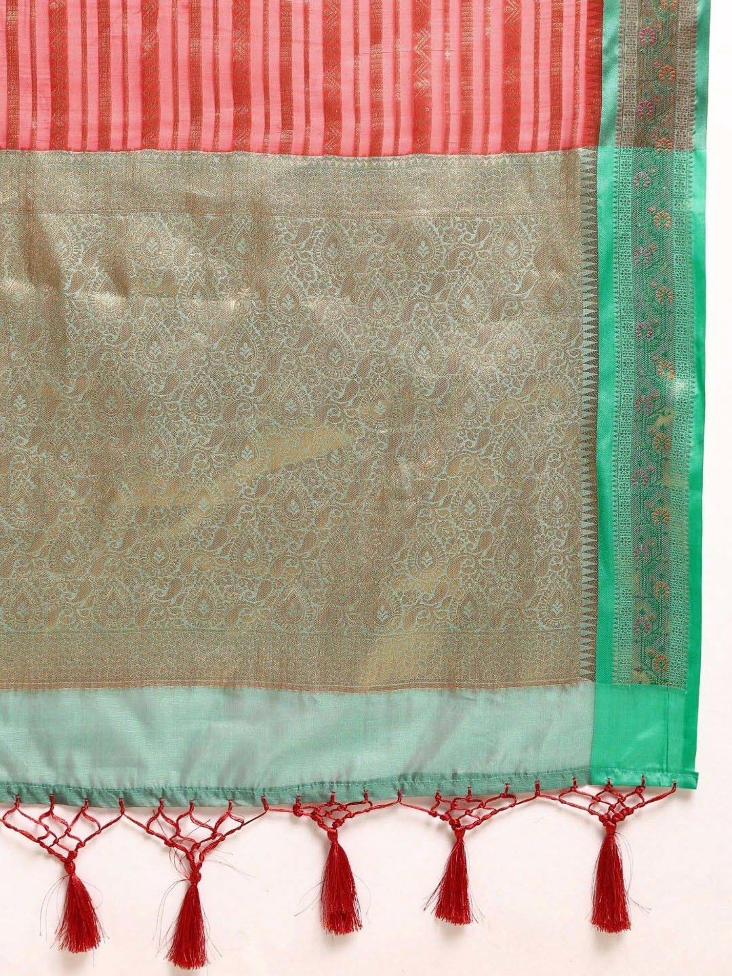 Silk Land Red & Green Woven Saree With Unstitched Blouse