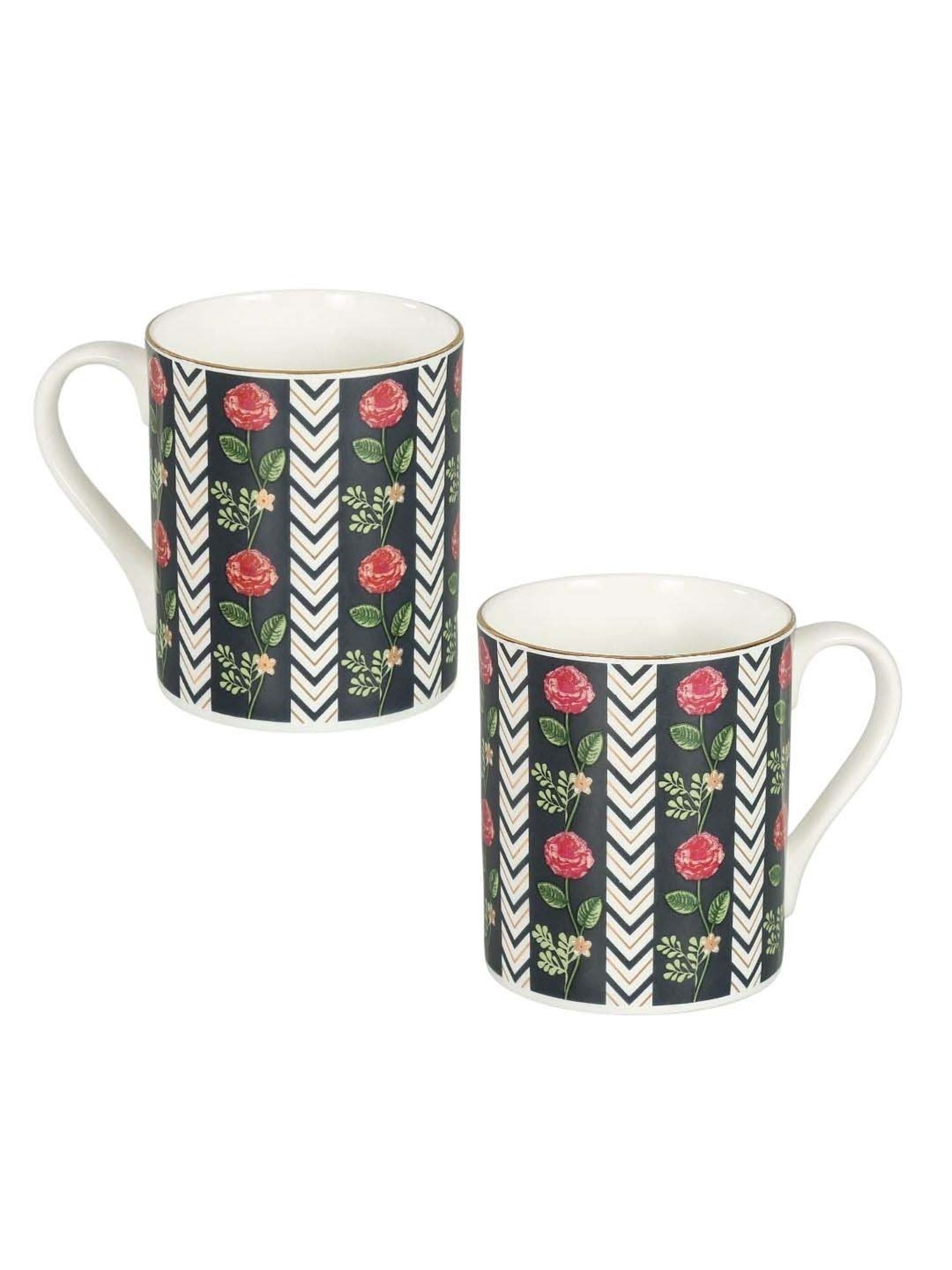 India Circus Black & White Ceramic 11.2 cm Milk Mug (0.36 L) - Set of 2