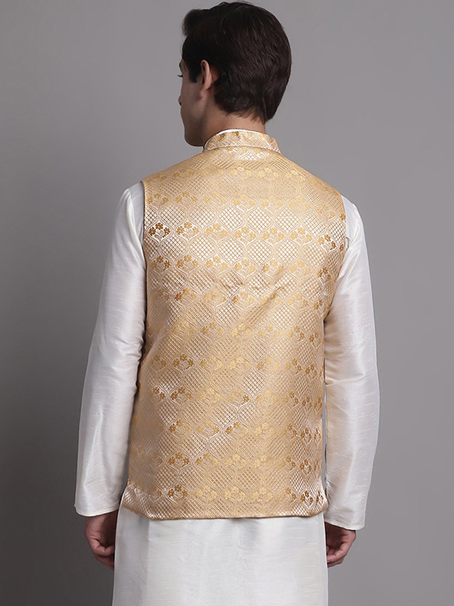 Jompers Gold Regular Fit Self Design Nehru Jacket