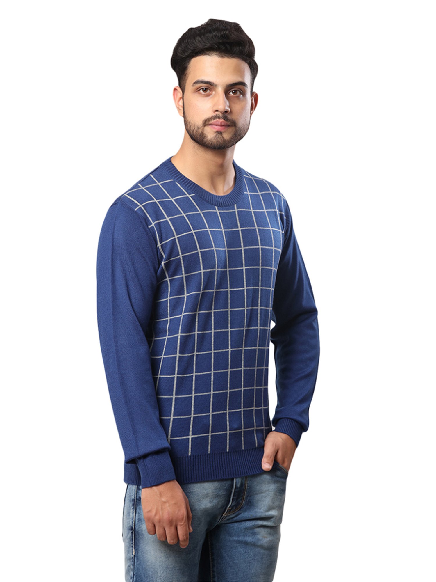 Raymond Blue Regular Fit Checks Sweater