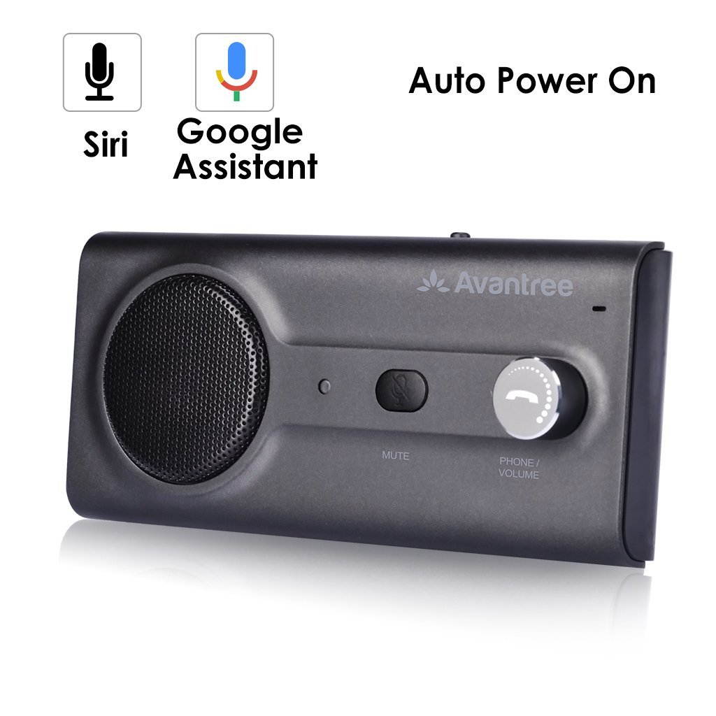 Avantree NEW Bluetooth Handsfree Visor Car Kit with Siri, Google Assistant Voice Command, Auto Power On Wireless In Car Hands Free Speakerphone, 2W Powerful Speaker, Support GPS, Music, Calls