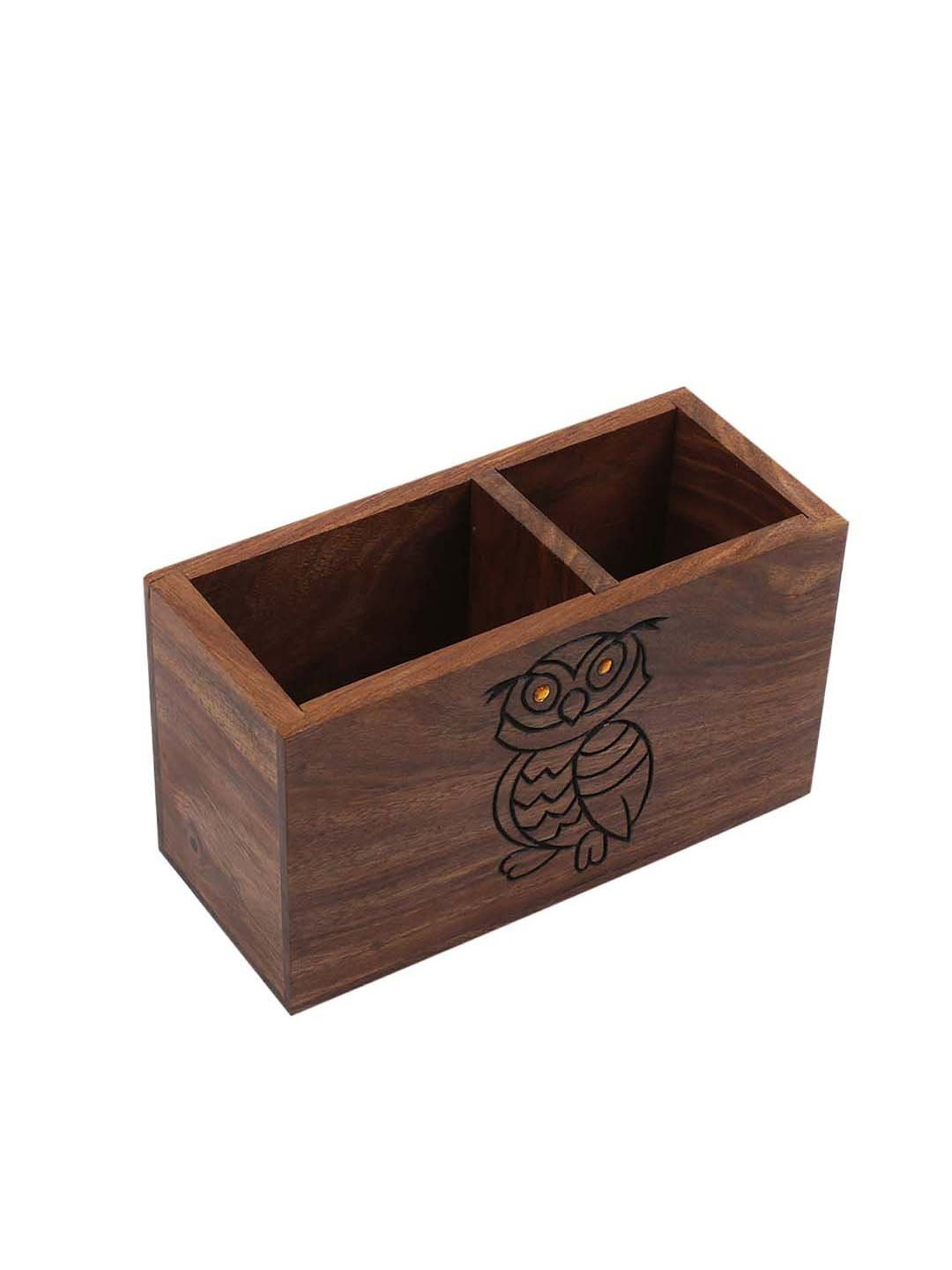 VarEesha Dark Brown Sheesham Wood Wise Owl Penstand - Set of 1