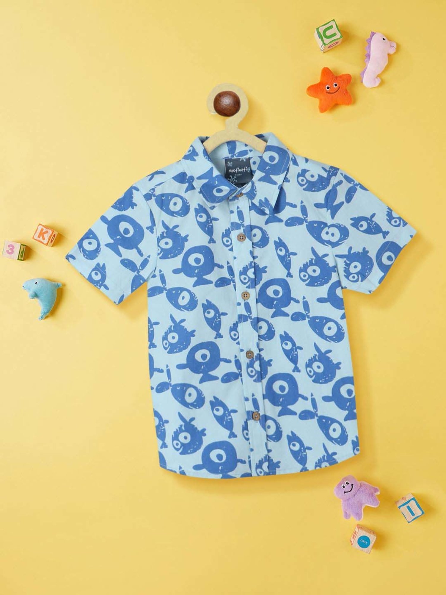 Nauti Nati Kids Blue Cotton Printed Shirt