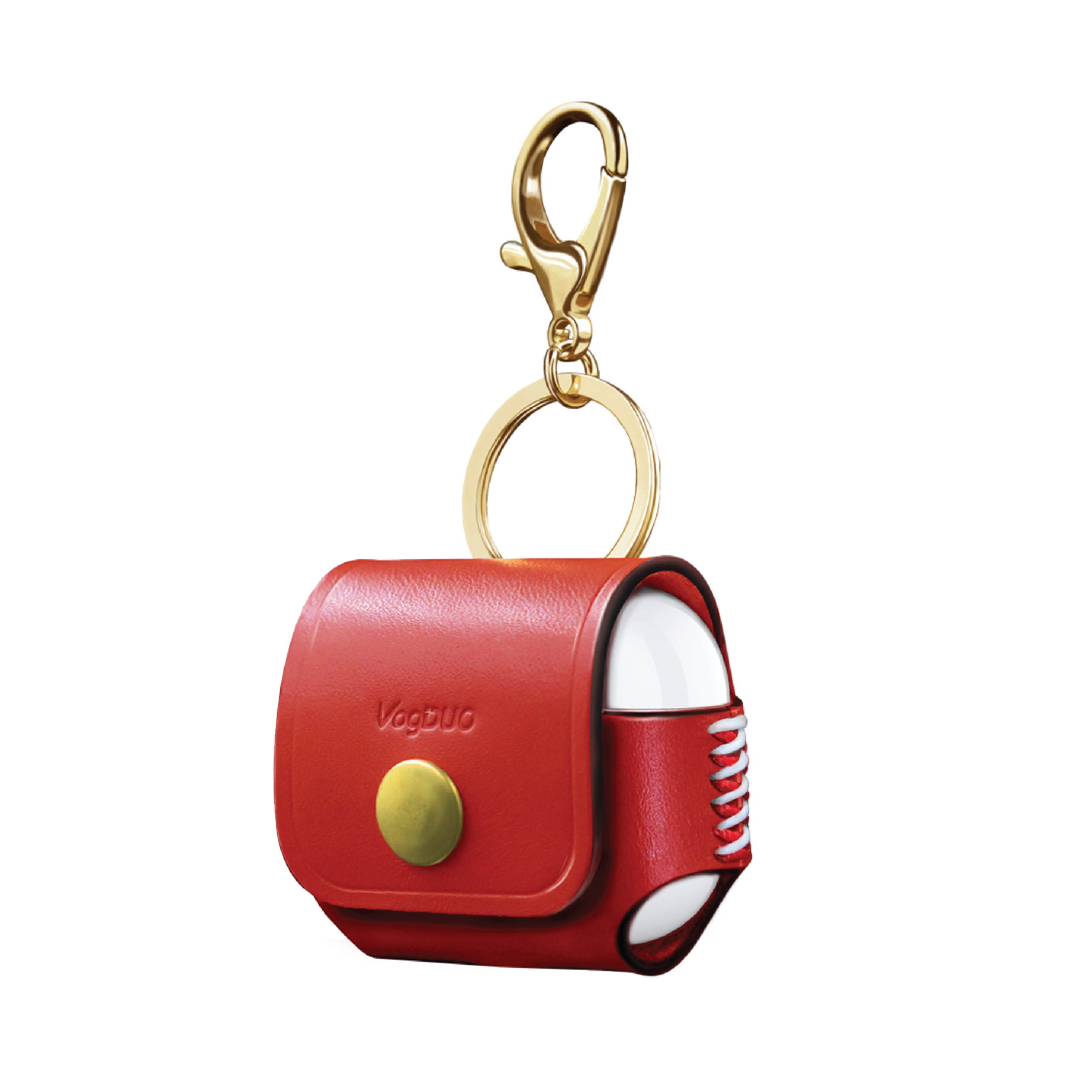 VogDUO- Italian Genuine Leather Case for AirPods Pro, portable carry case, Lightning port slot design, premium metal hook for the bag, keychain or jeans, YKK button applied- Emerald