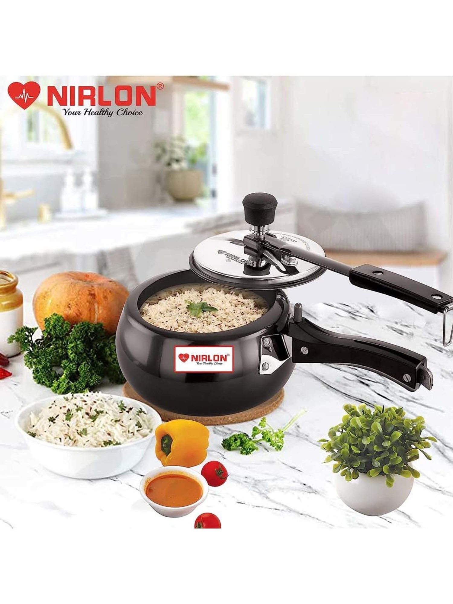 Nirlon Black Hard Anodised Induction Inner Lid Pressure Cooker (2 L)