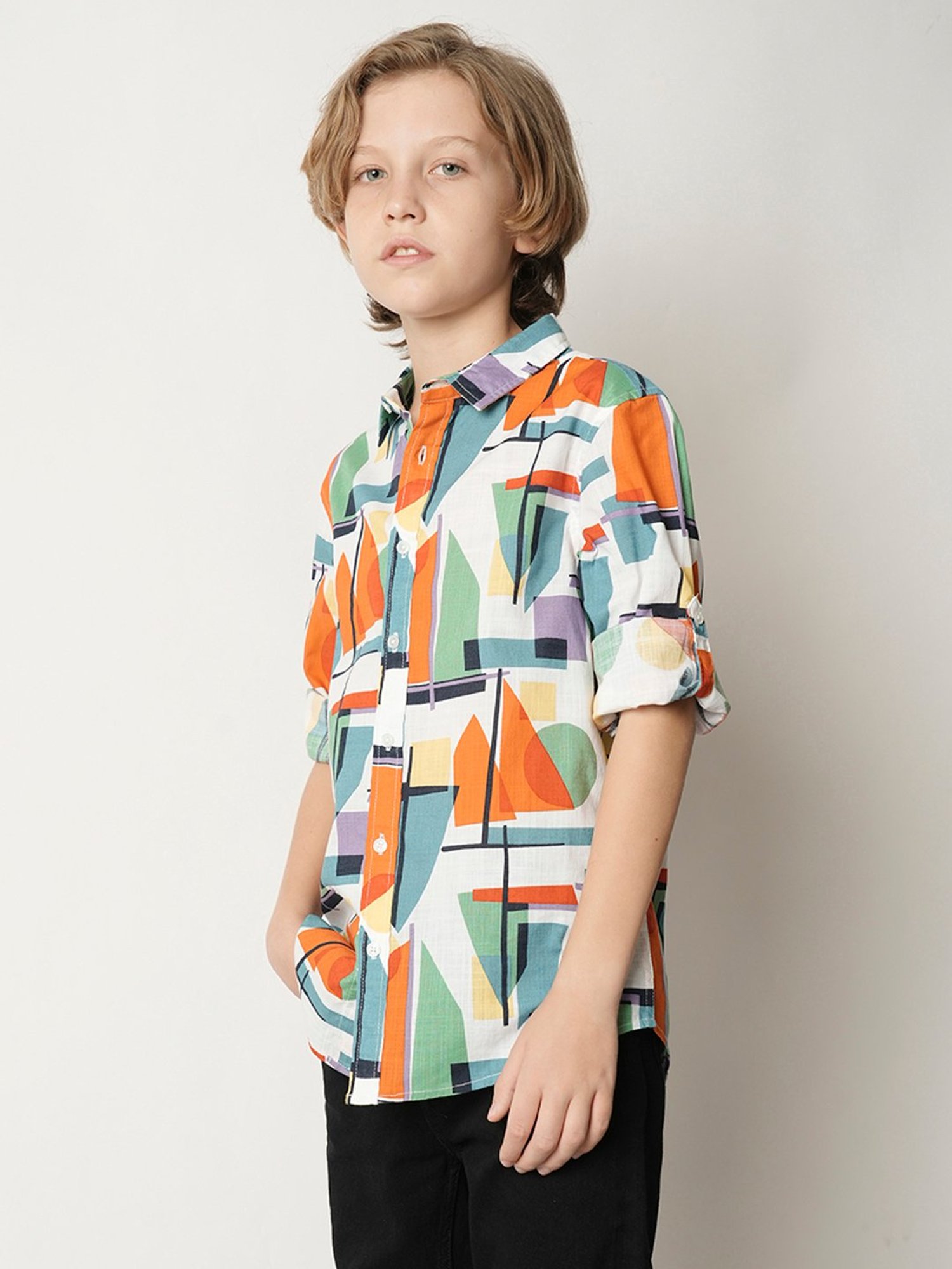 Jack & Jones Junior White Printed Full Sleeves Shirt