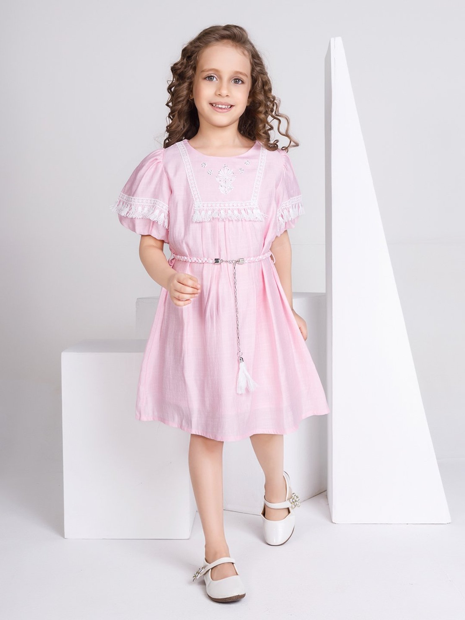 Peppermint Kids Pink Embroidered Dress
