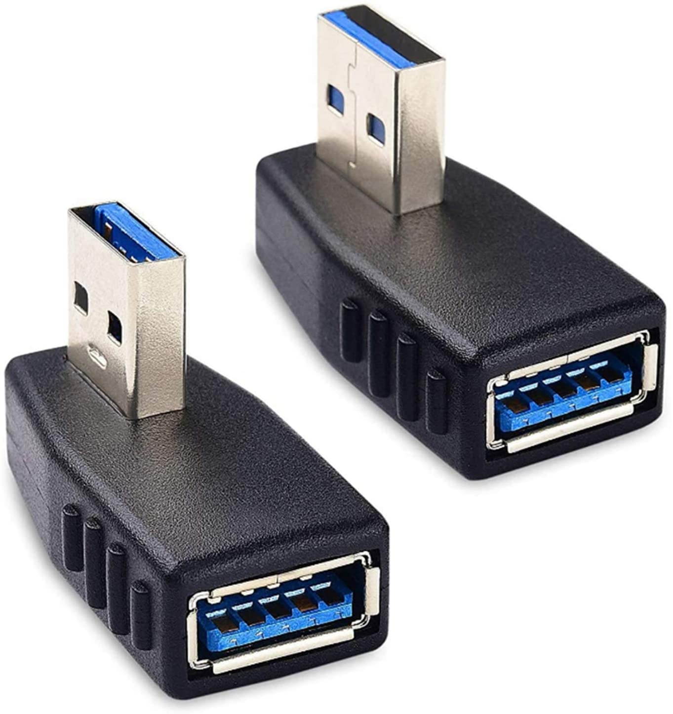 USB 3.0 Adapter 90 Degree Male to Female Coupler Connector Plug Left Angle and Right Anglefor ComputerU Disk Mouse and More(2 Pack)
