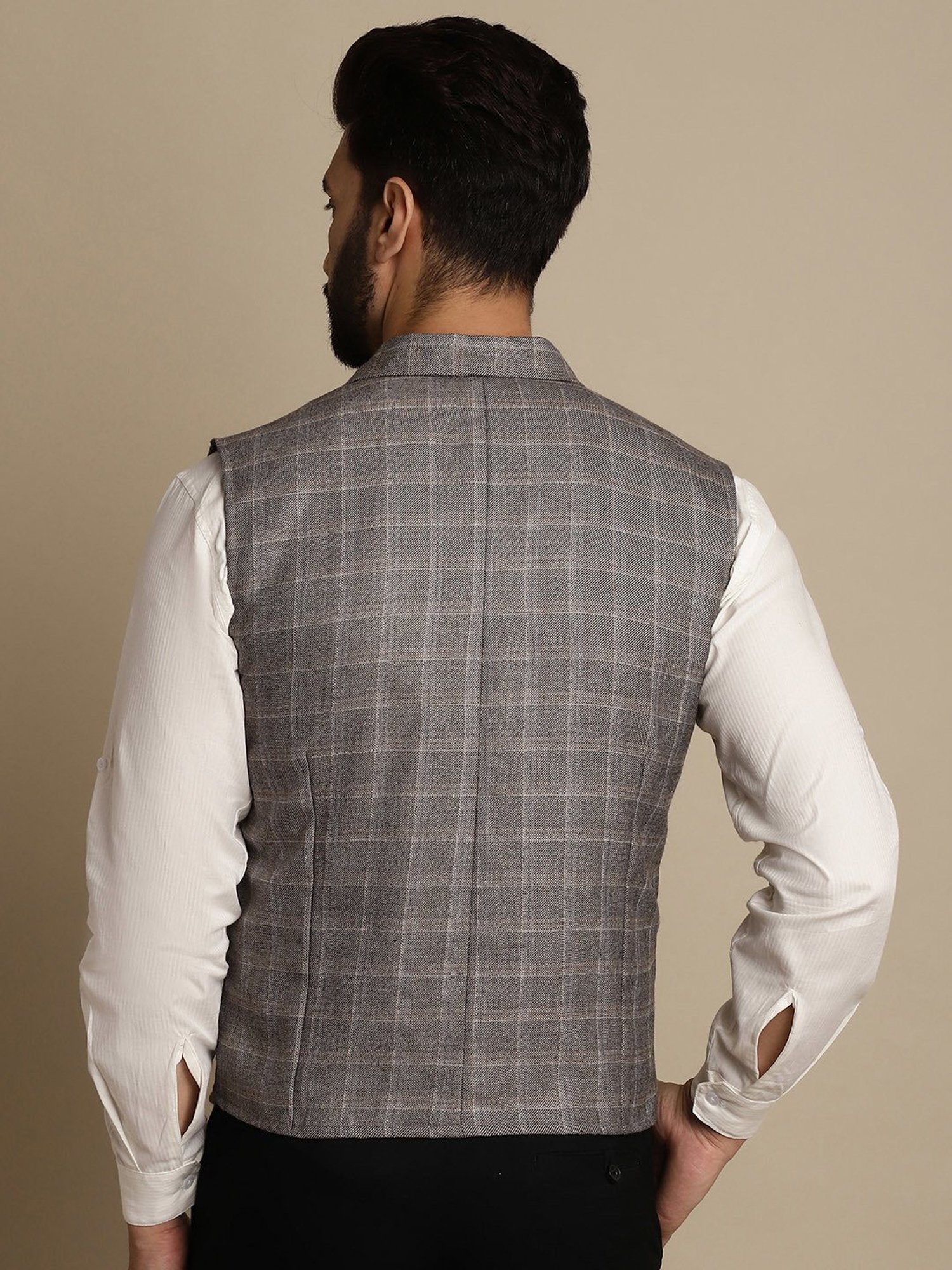 Even Brown Regular Fit Notch Lapel Check Waistcoat