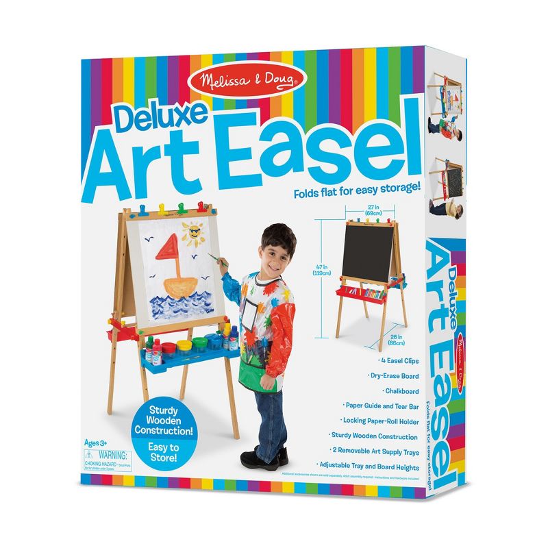 Melissa & Doug Deluxe Standing Art Easel - Dry-Erase Board, Chalkboard, Paper Roller