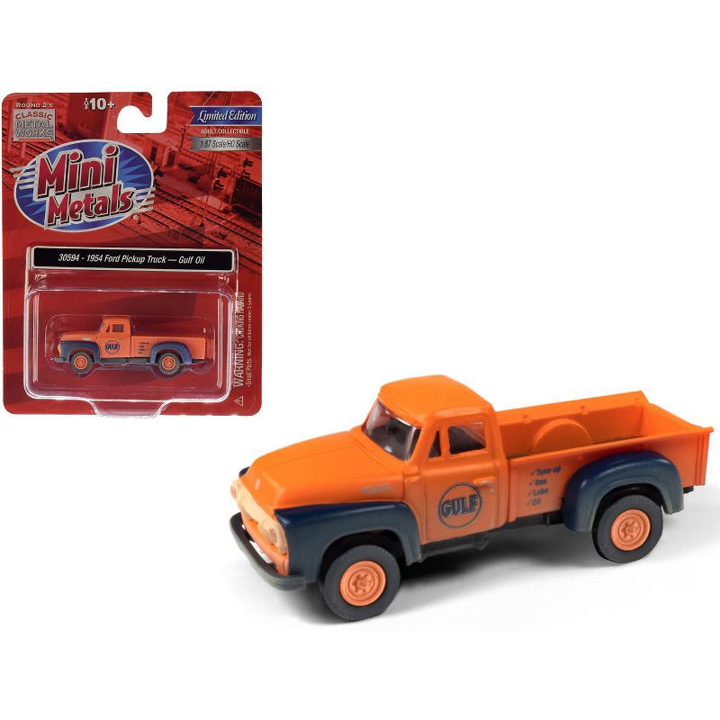1954 Ford Pickup Truck "Gulf Oil" Orange (Dirty/Weathered) 1/87 (HO) Scale Model Car by Classic Metal Works