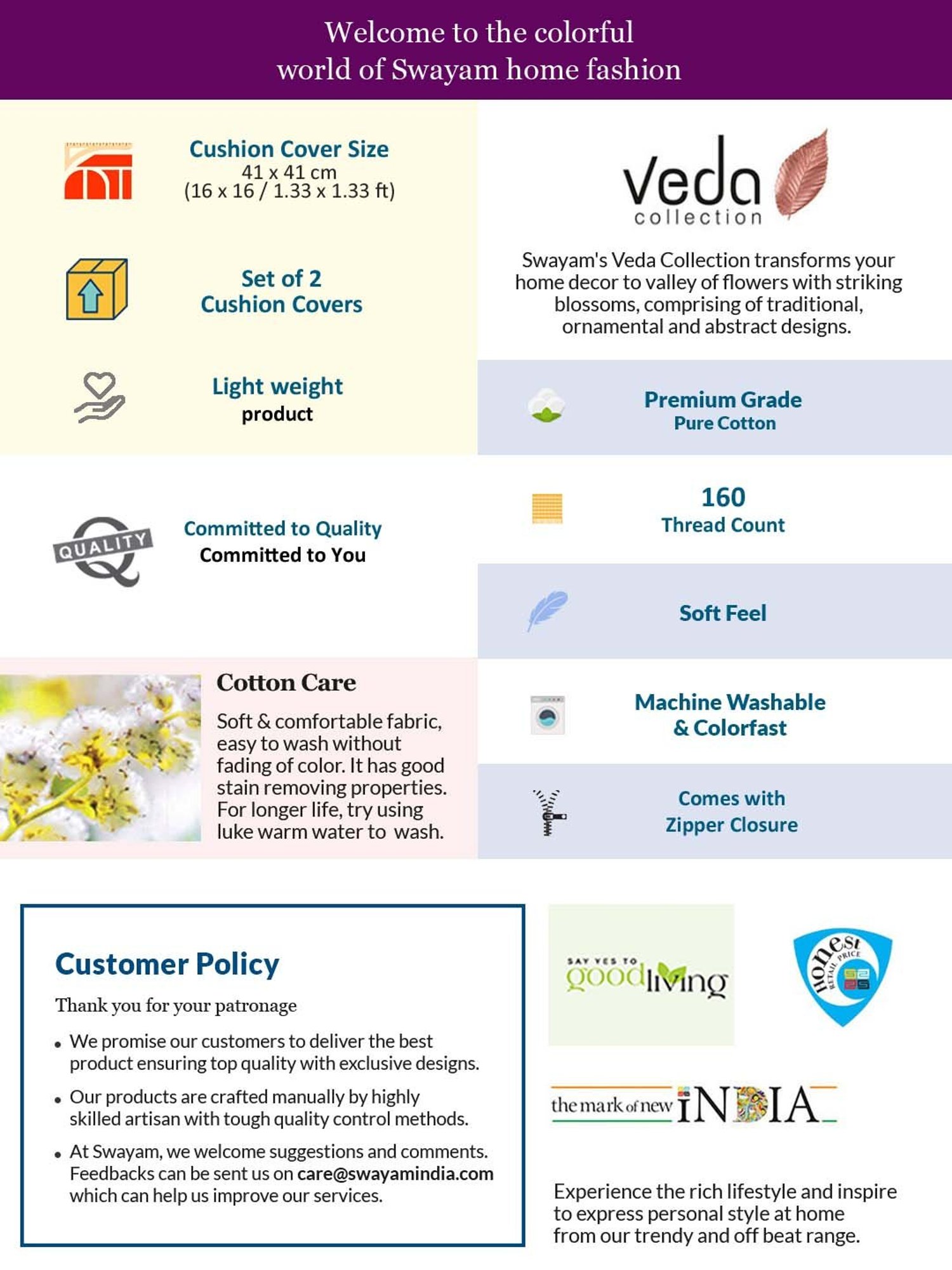 Swayam White & Pink Cotton 160 TC Cushion Covers - Set of 2