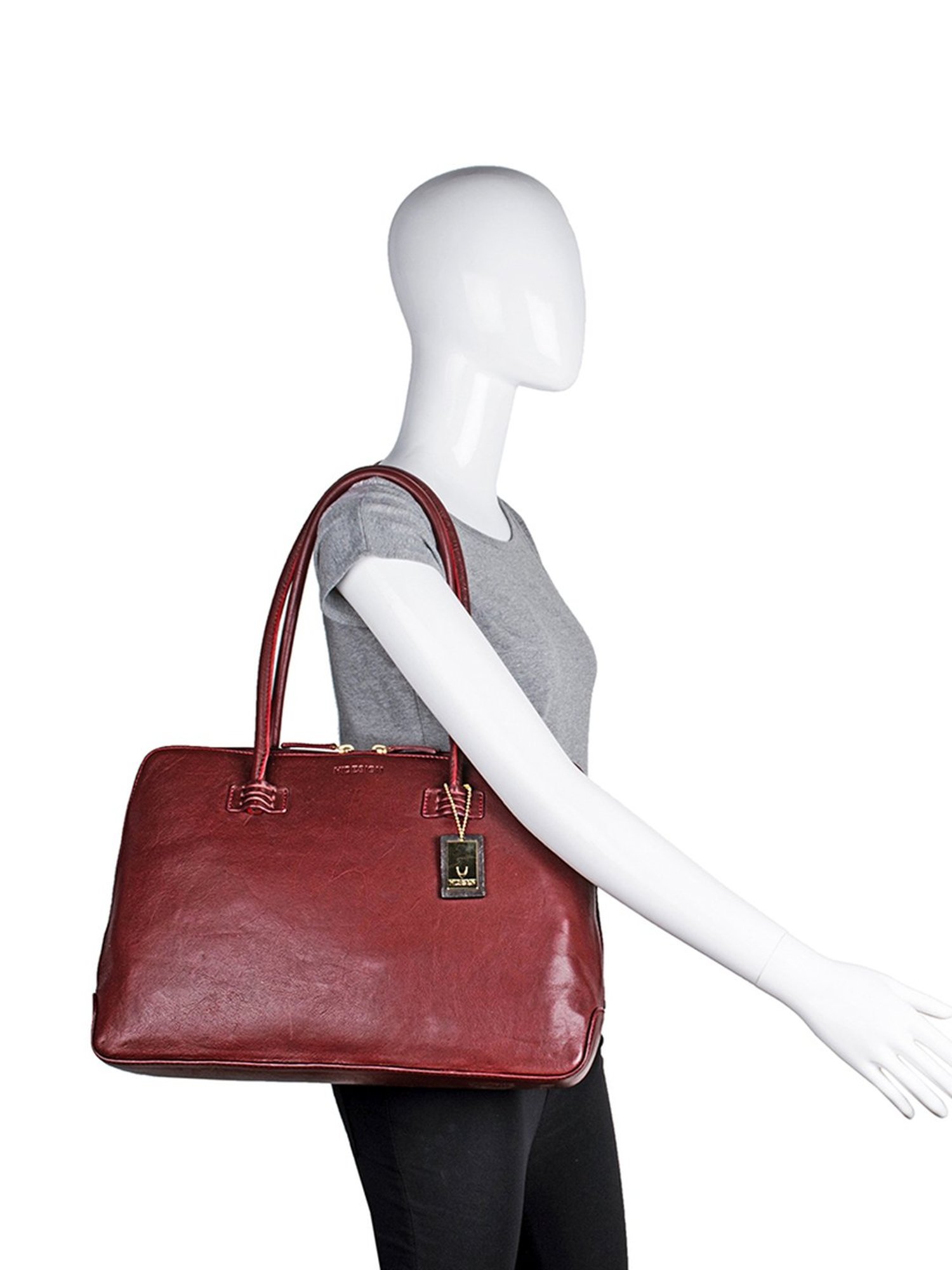 Hidesign Red Solid Medium Shoulder Handbag