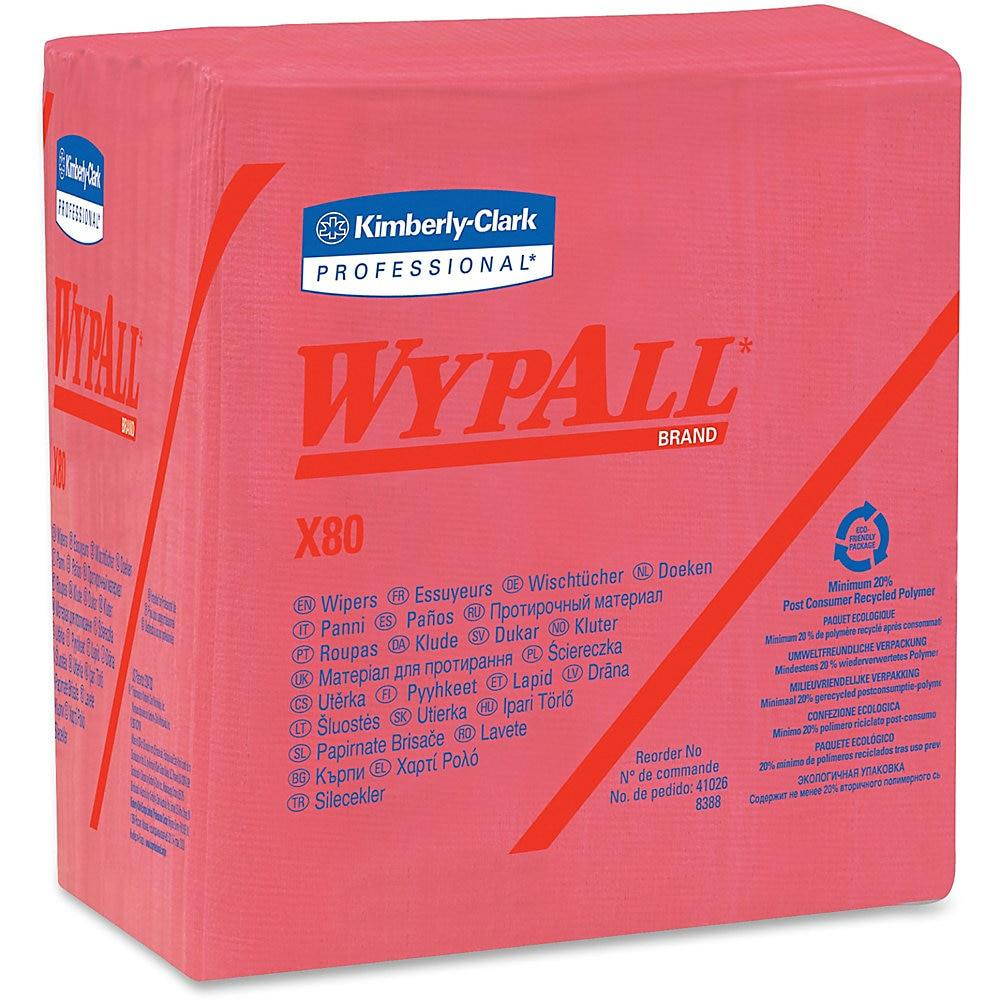 WYPALL X80 Wipers, 1/4-Fold, HYDROKNIT, 12 1/2 x 13, Red