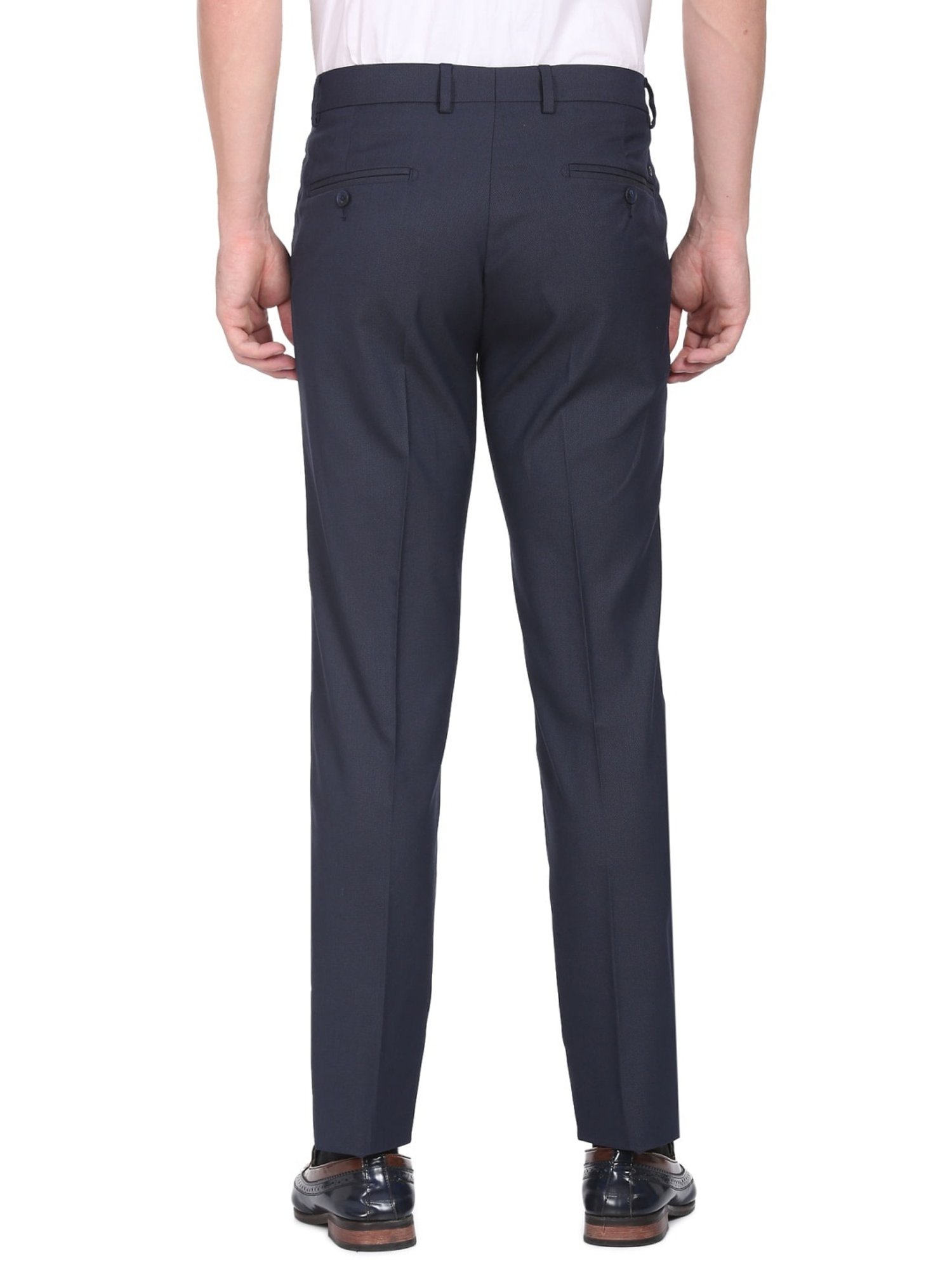 Arrow Navy Regular Fit Self Pattern Trousers