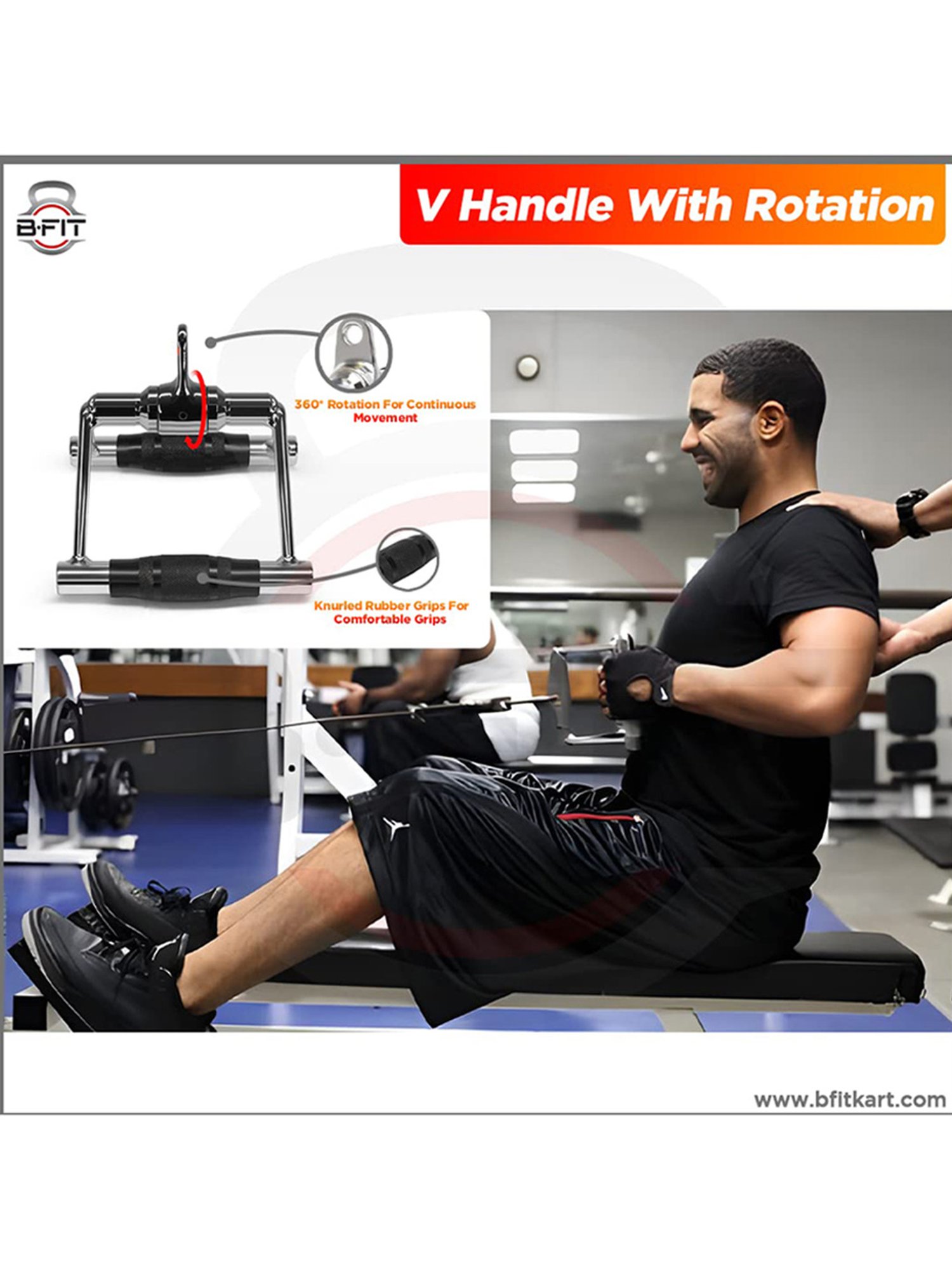 B Fit Upgraded Rowing Handle Revolving Seated Row Double D V Handle Attachmentle (Silver)