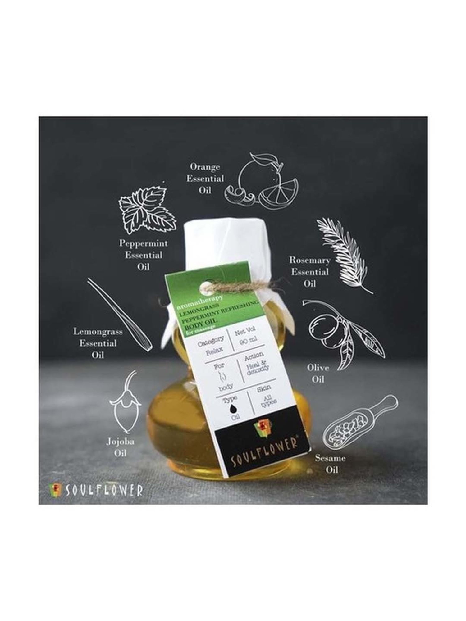 Soulflower Lemongrass Peppermint Refreshing Aroma Massage Oil - 90 ml