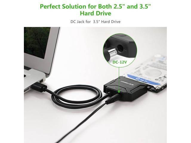 UGREEN USB 2.0 to SATA Adapter Hard Drive Converter Cable for 2.5" 3.5" SATA HDD SSD with 12V 2A Power Adapter