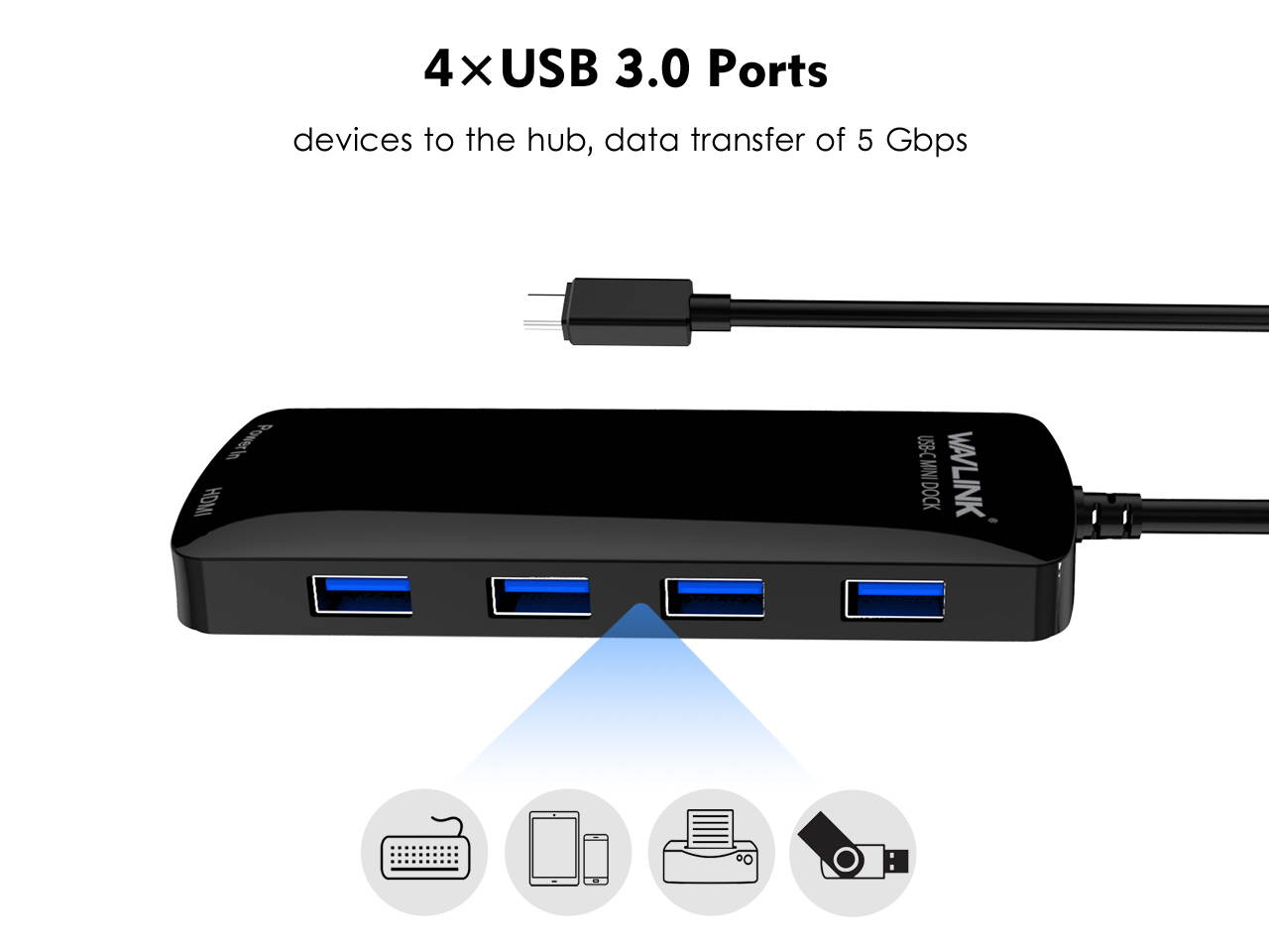 Wavlink USB-C HDMI HUB, 4K HDMI Output, USB 3.1 Type C Hub with Power Delivery for Charging,  6-in-1 USB  Type C to HDMI Adapter Docking Station, SuperSpeed 4x USB 3.0 Ports Up to 5Gbps,Plug and Play