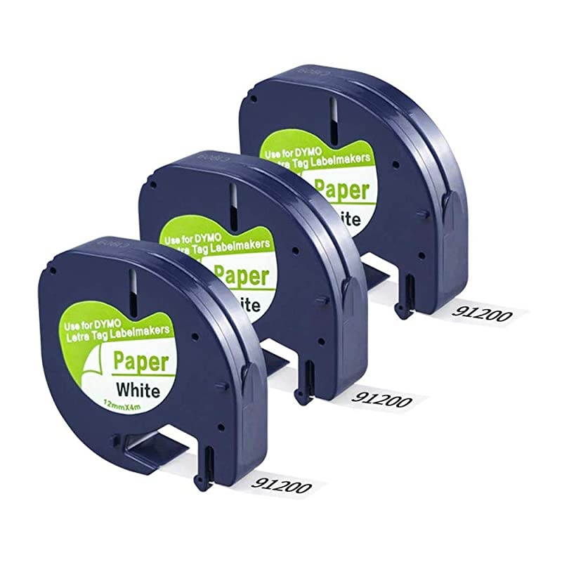 Compatible Label Tape Replacement for Dymo LetraTag Labeling Refills 91330 10697 (S0721510) Label Tape 1/2 Inch x 13 feet, 3 Pack Black on White Self-Adhesive Paper Tape for DYMO Label Maker