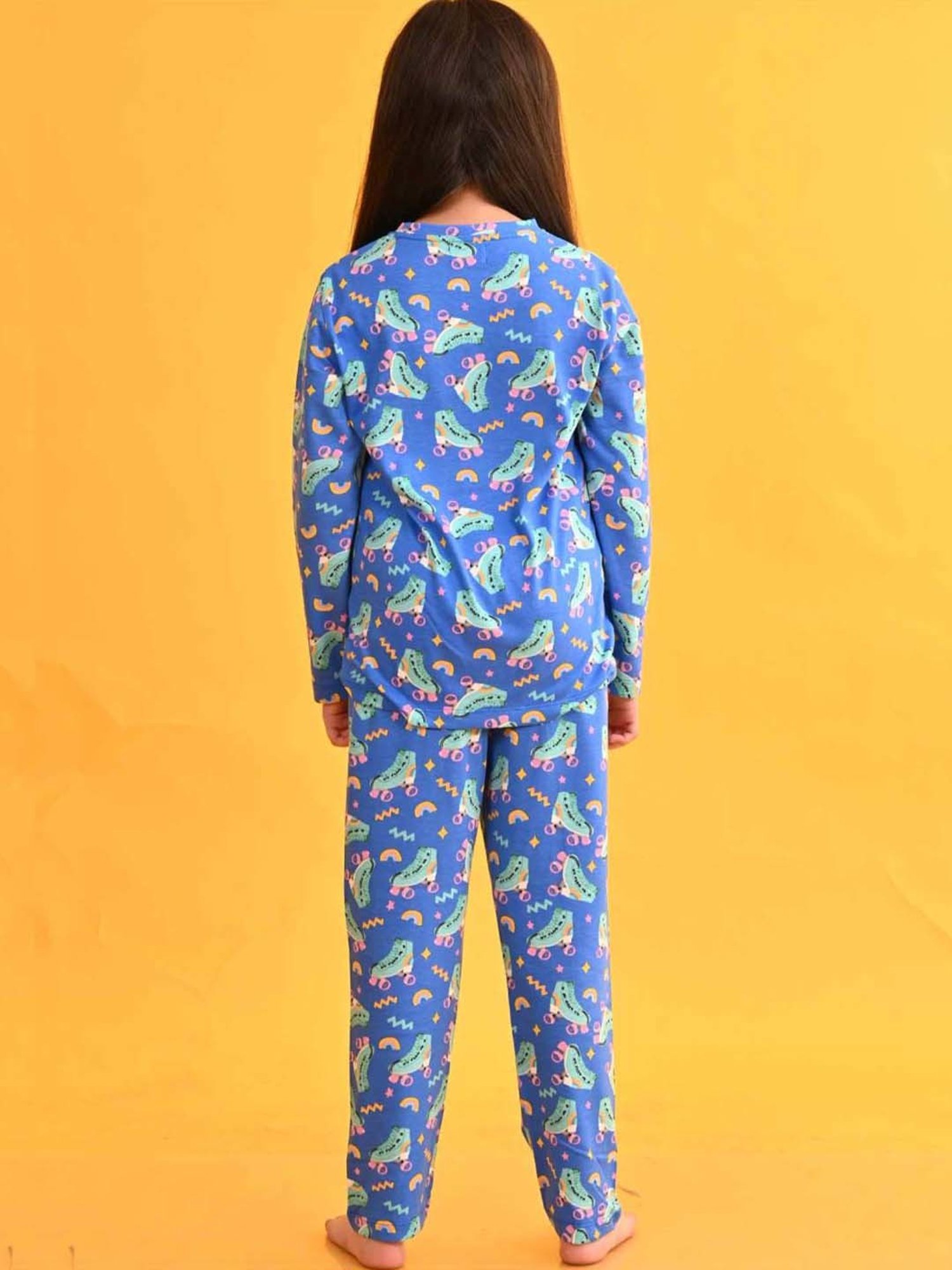 Anthrilo Kids Blue Cotton Printed Full Sleeves T-Shirt & Trouser