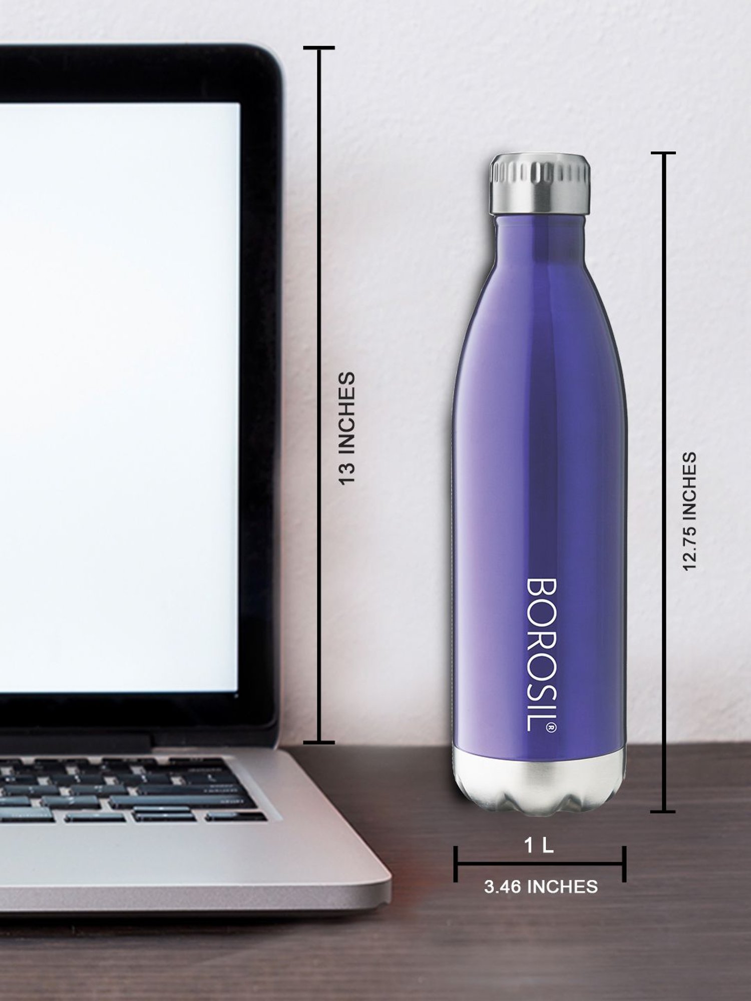 Borosil Blue Stainless Steel Hydra Bolt Trans Vacuum Insulated Flask Water Bottle - 1L