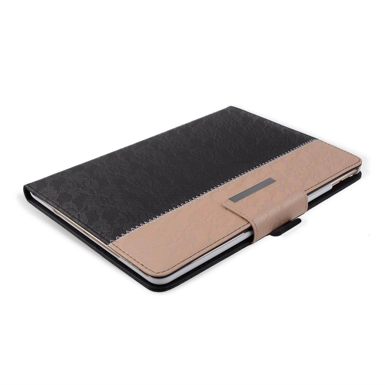 Thankscase Case for iPad Air 2, Rotating Case Smart Cover with Great Pattern,Swivel Case Bulid-in Wallet Pocket and Hand Strap for iPad Air 2.(Lace Black Gold)