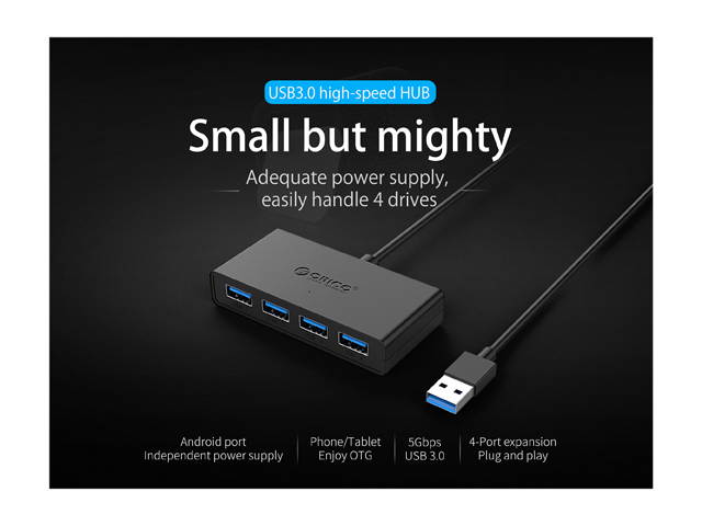 ORICO 4-Port USB 3.0 Data Hub with 4.92ft USB 3.0 Cable for Macbook, Mac Pro / mini, iMac, Surface Pro, XPS, Notebook PC, USB Flash Drives, Mobile HDD, and More