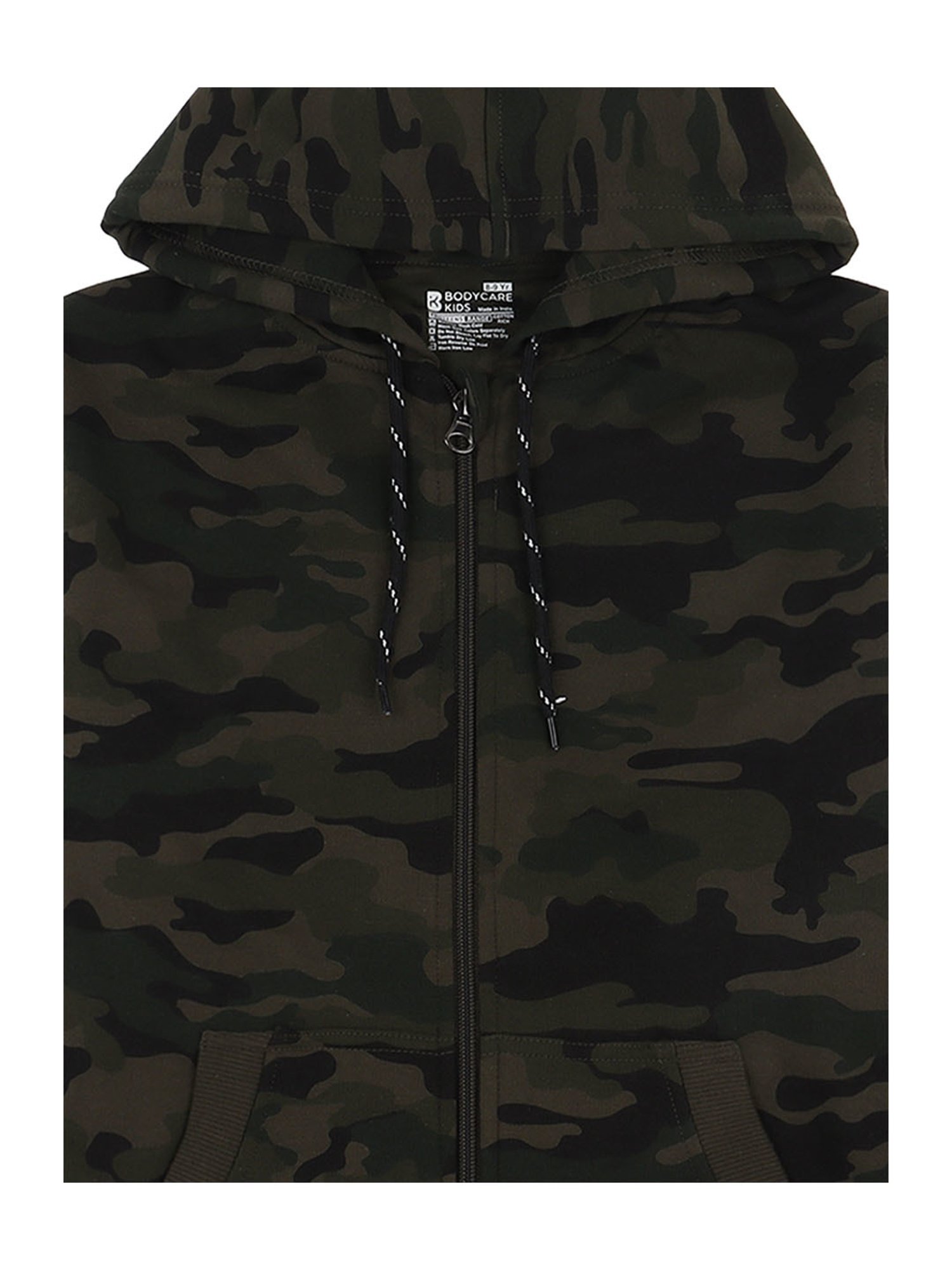 Proteens Kids Dark Green Camouflage Full Sleeves Hoodie