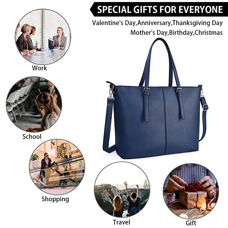 Tote Bag for Women 156 Inch Waterproof Lightweight Leather Computer Bag Women Business Office Work Bag Briefcase Large Travel Handbag Shoulder Bag Navy Blue