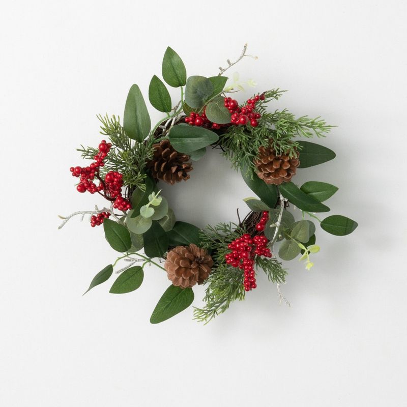 Sullivans Pine & Berry Artificial Mini Wreath 12"H Green