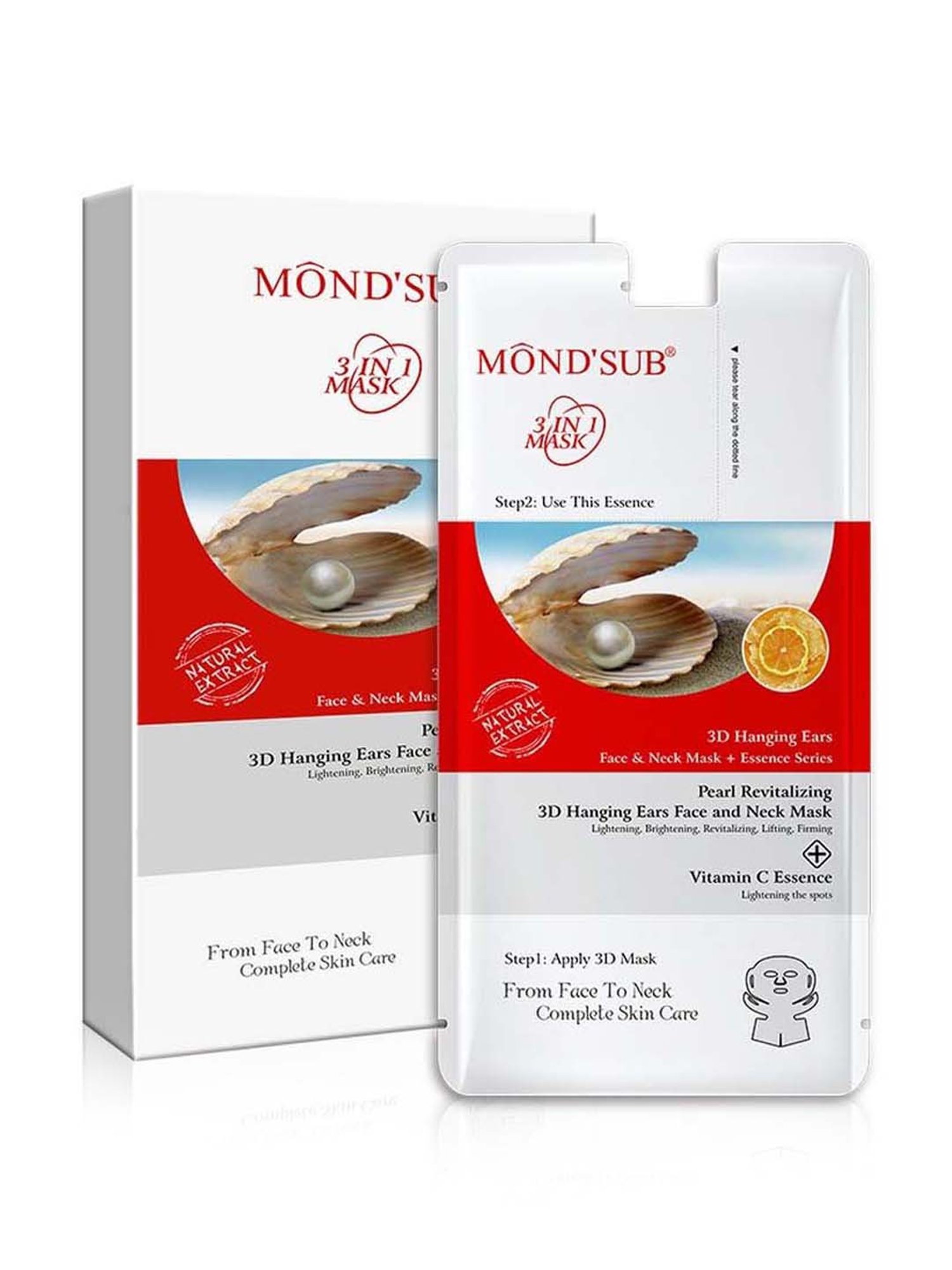 MONDSUB Pearl 3D Facial Sheet Masks with Vitamin C (Pack of 5) - 40 ml Each