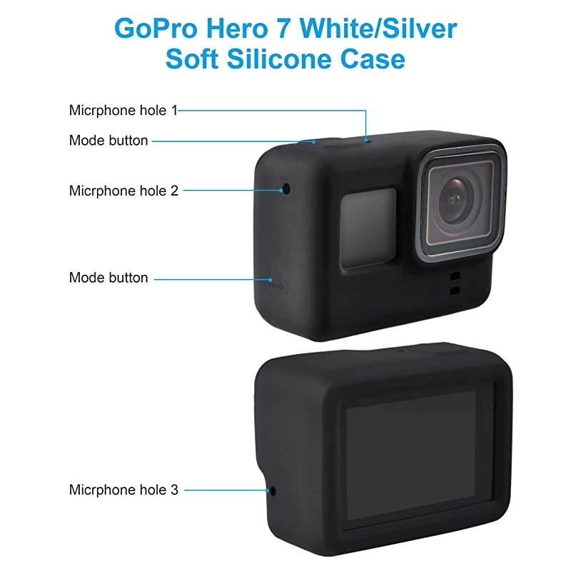 Accessories Kit for GoPro Hero 7 WhiteSilver Waterproof Housing+Tempered Glass Screen Protector+Carrying Case+Sleeve Case+Carabiner+AntiFog Inserts for Go Pro Hero 7WhiteSilver