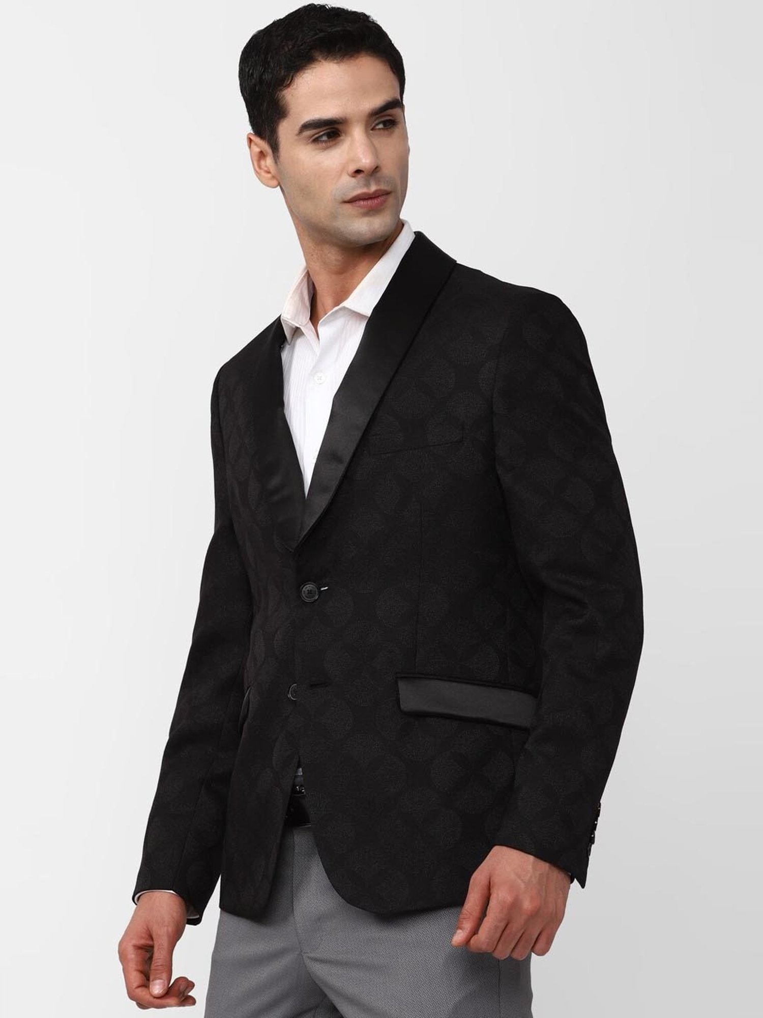 V Dot Black Skinny Fit Blazer