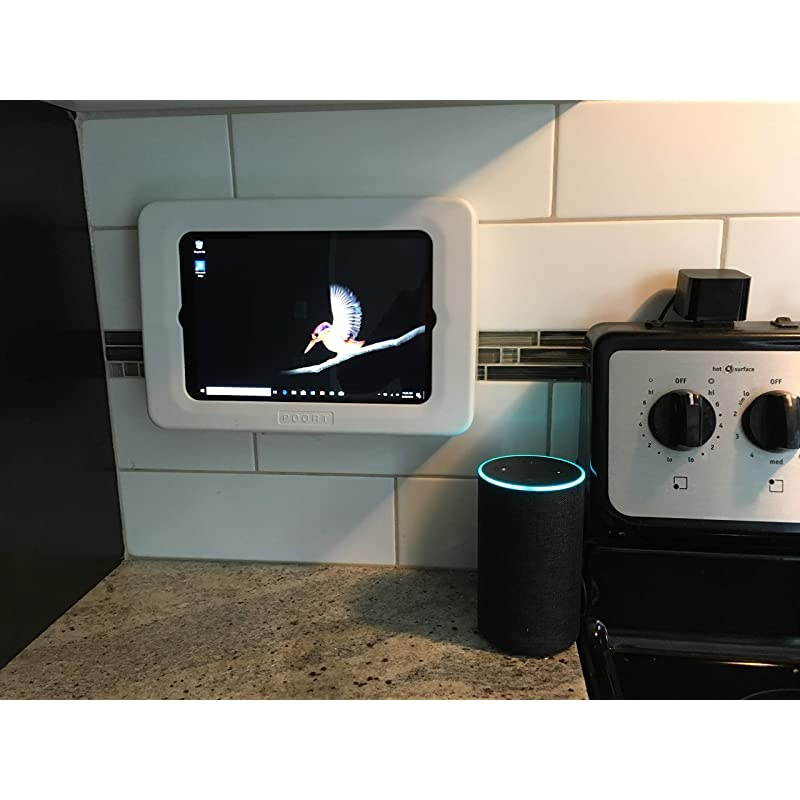 Wall Mount for 10" iPad Includes TWS Wireless Ear Buds, Dual Chargers and Cables, Easy Damage-Free Installation, Hides Outlet - Chalk White