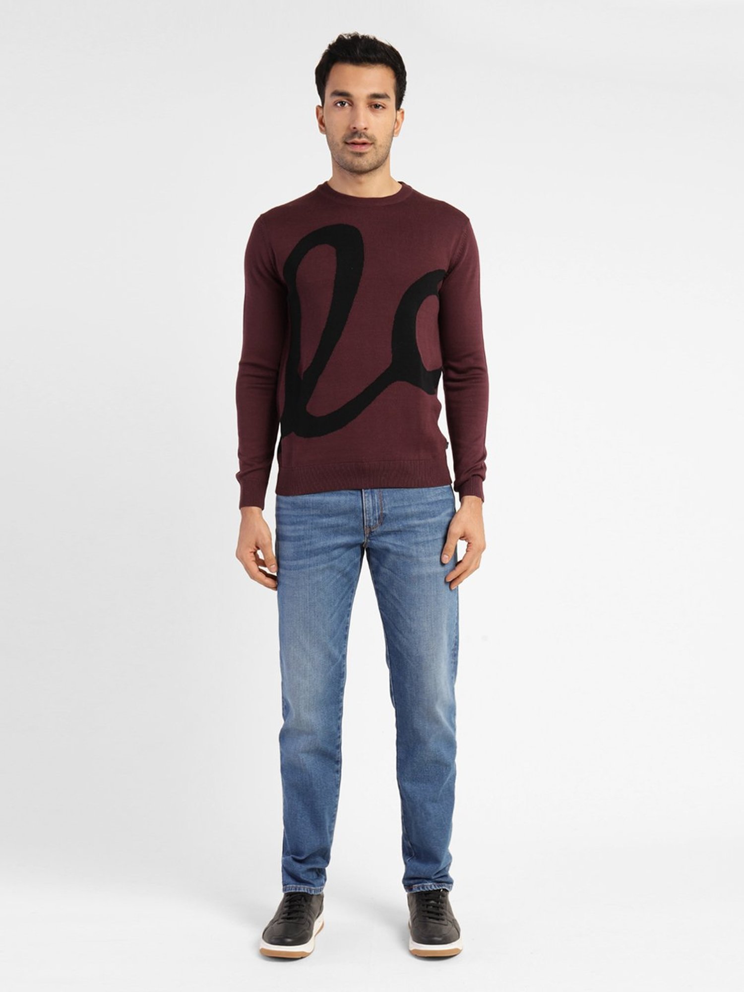Levi'S Dark Maroon Regular Fit Self Pattern Sweaters
