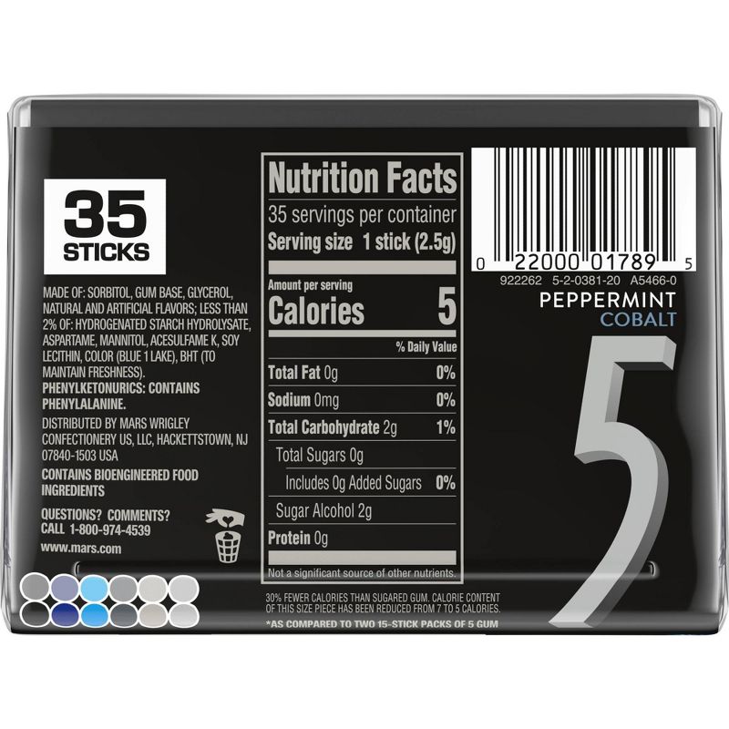 Wrigley's 5 Peppermint Cobalt Sugarfree Gum - 35ct