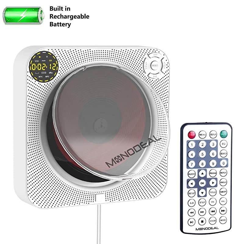 Rechargeable Portable CD Player with Bluetooth  Wall Mounted CD Player with Speaker with Remote Control and Dust Cover Also Support DVD VCD and More