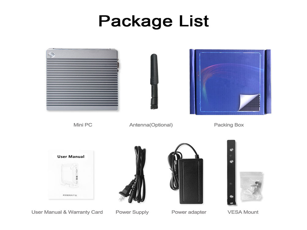 Desktop Computer Fanless Mini PC Windows 10 OEM/Linux with Intel Celeron N2940 Quad Core CPU, Dual Lan, Dual HD Port, 8G RAM 128G SSD