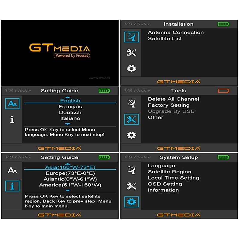 V8 Satellite Finder Meter TV DVB-S/S2/S2X Signal Receiver H.264 Sat Detector, HD 1080P FTA 3.5" LCD Built-in 3000mAh Battery for Adjusting Sat Dish