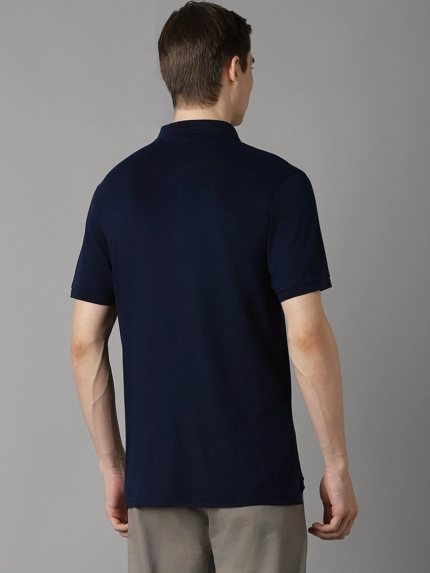 Louis Philippe Navy Cotton Regular Fit Polo T-Shirt