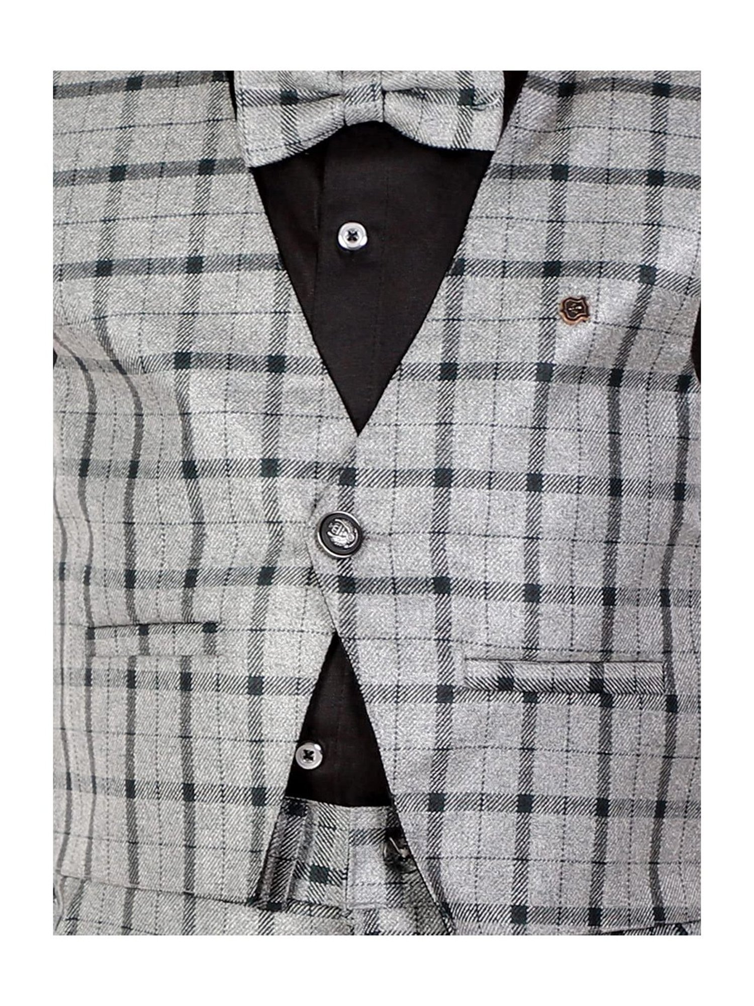 Pro-Ethic Style Developer Kids Grey & Black Checks Full Sleeves Shirt, Waistcoat, Pants with Bow