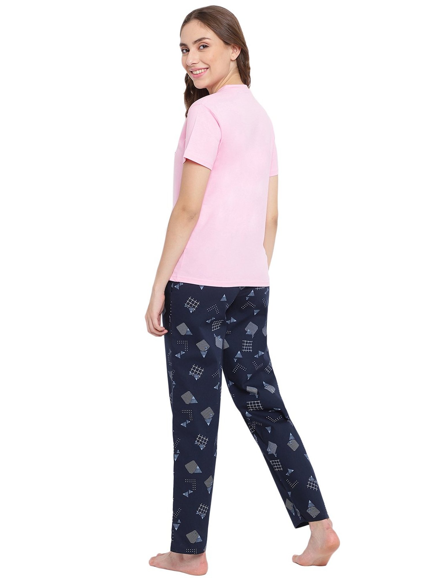 La Intimo Pink & Blue Printed T-Shirt With Pyjamas