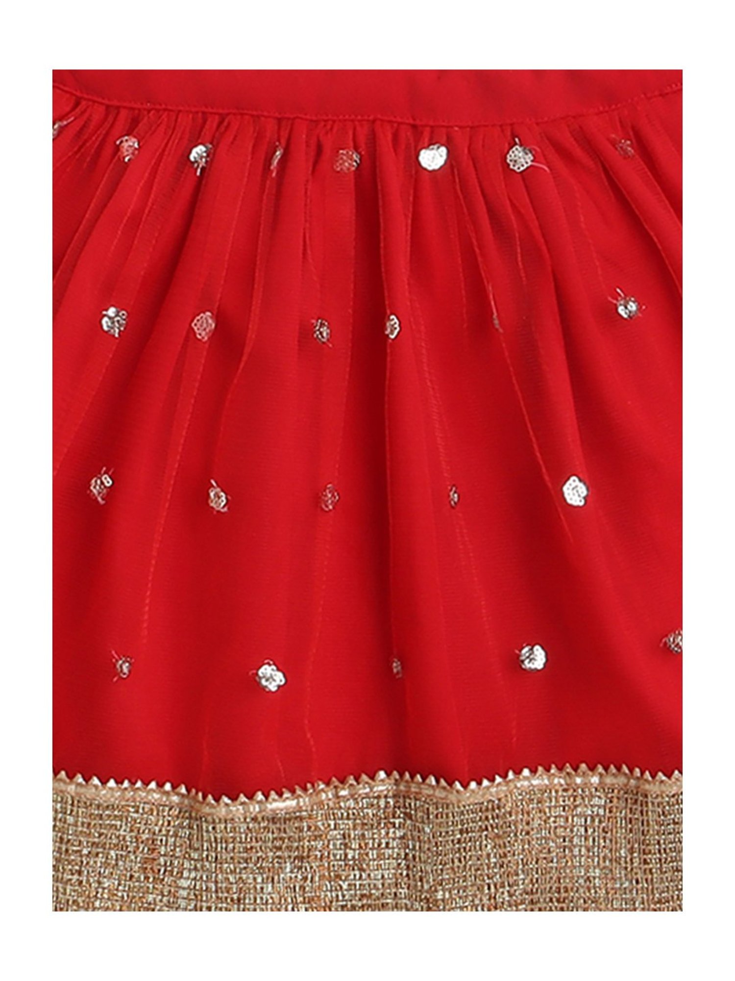 Many Frocks Kids White & Red Embellished Lehenga, Choli with Dupatta