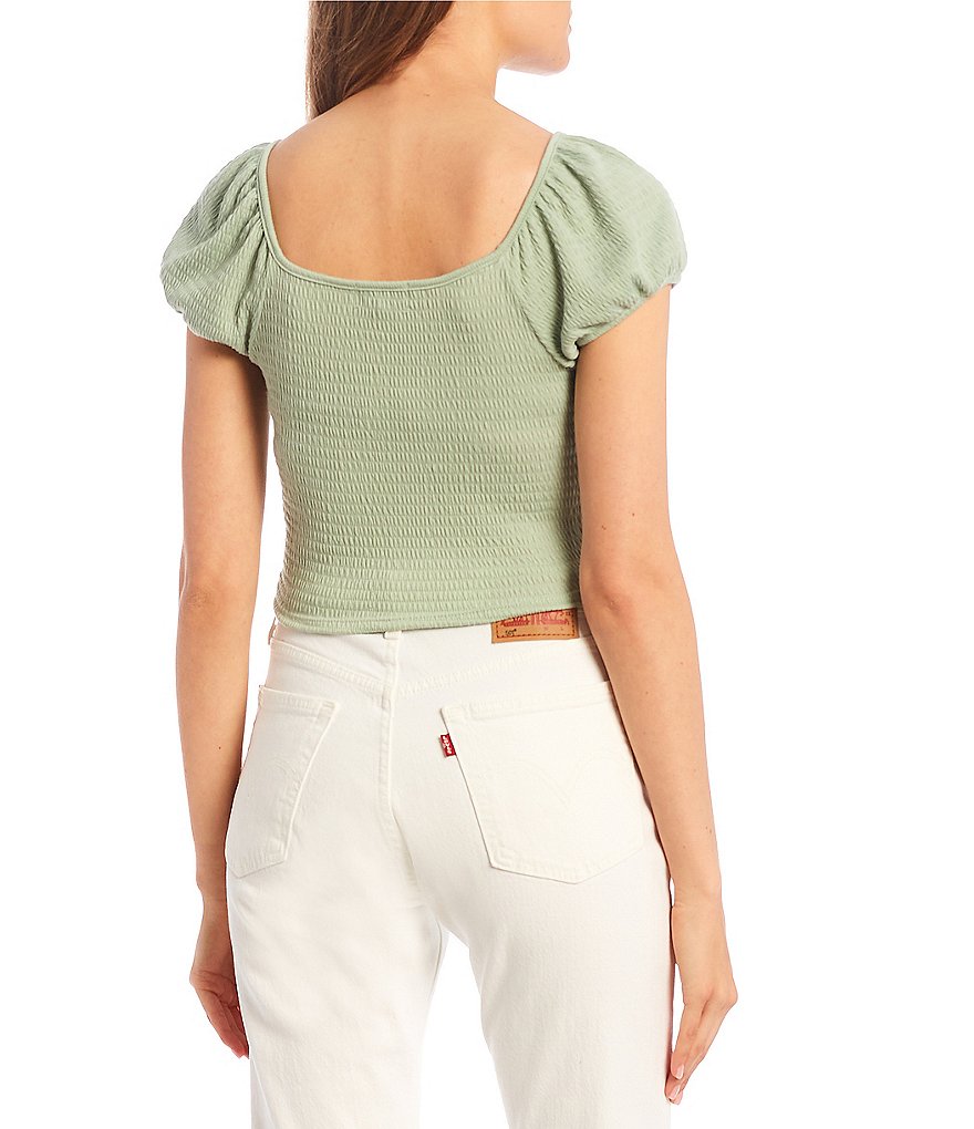 Originality Ribbed Cap-Sleeve Cinched Front Top