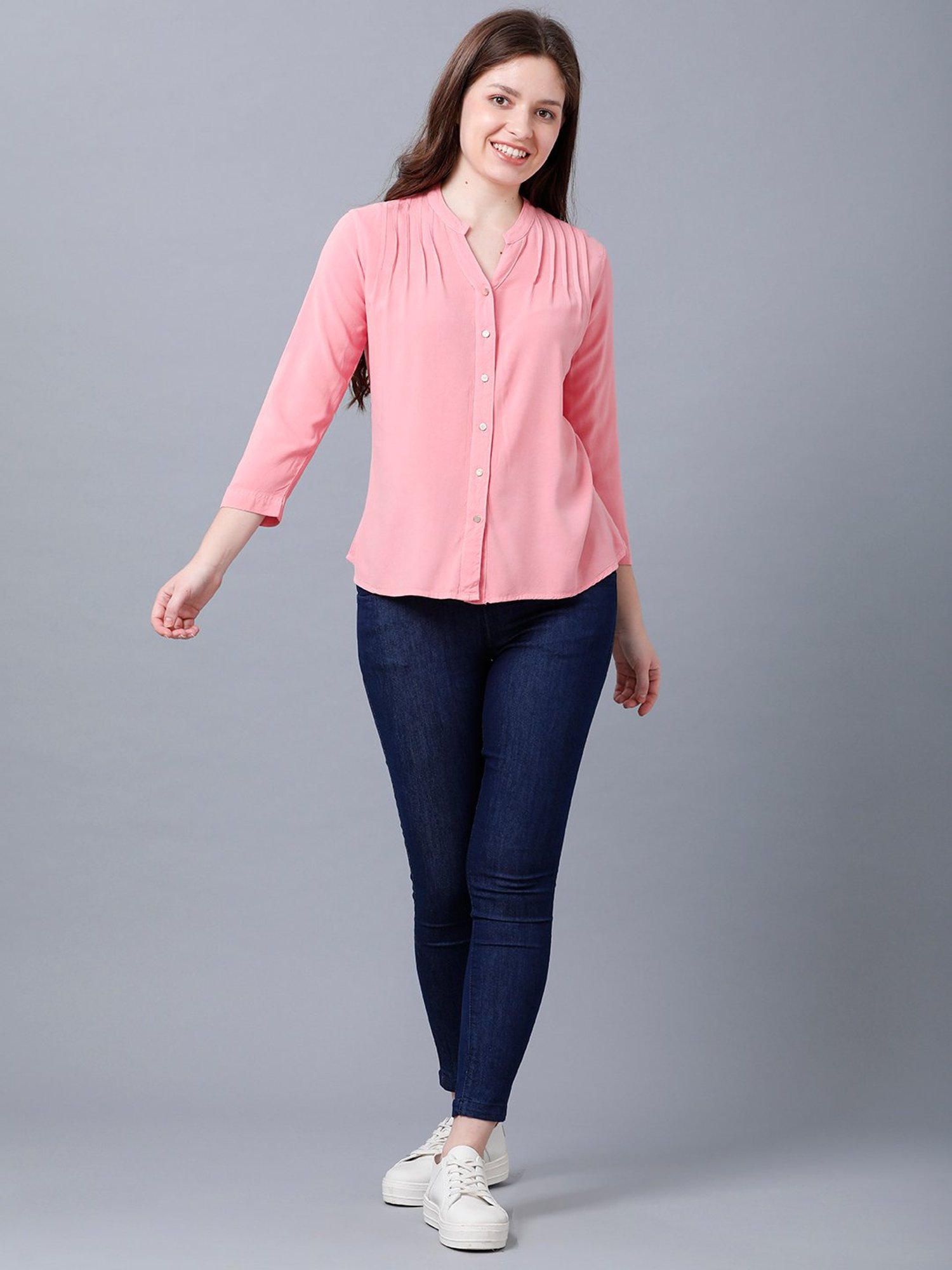 Identiti Pink Viscose Slim Fit Shirt