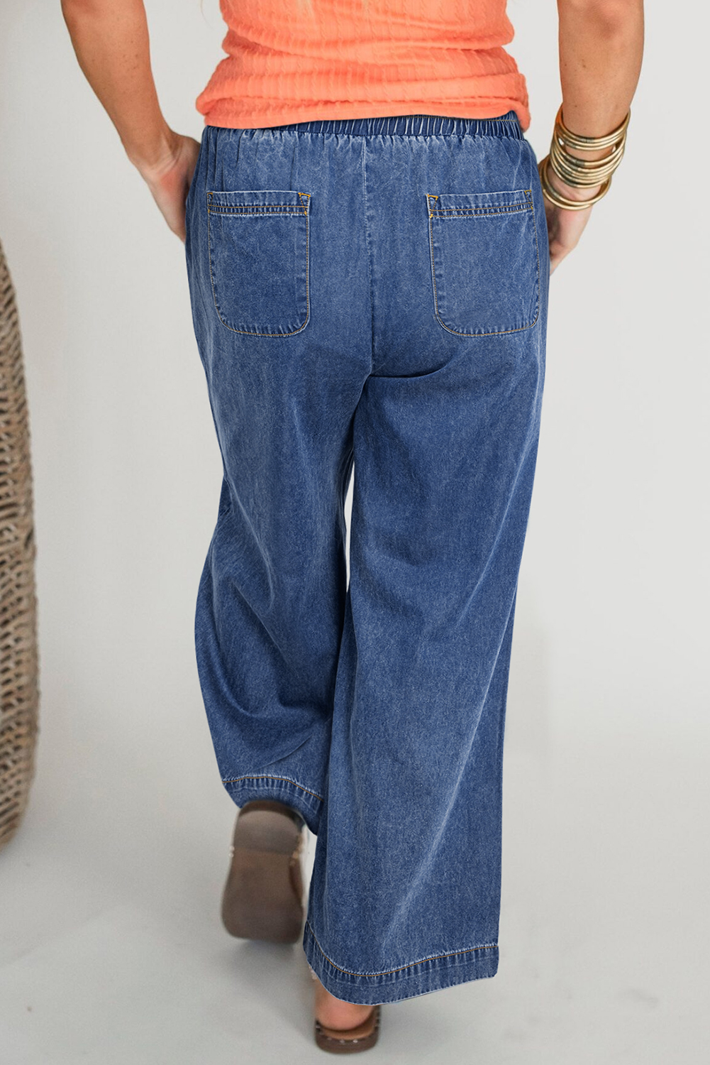 Dark Blue Plus Size Stitching Washed Flare Jeans