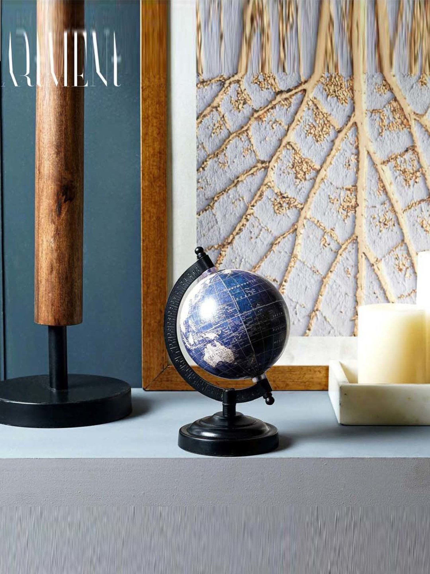 The Artment Minimal Nautical Navigator Blue & Black Metal Medium Globe for Study Table