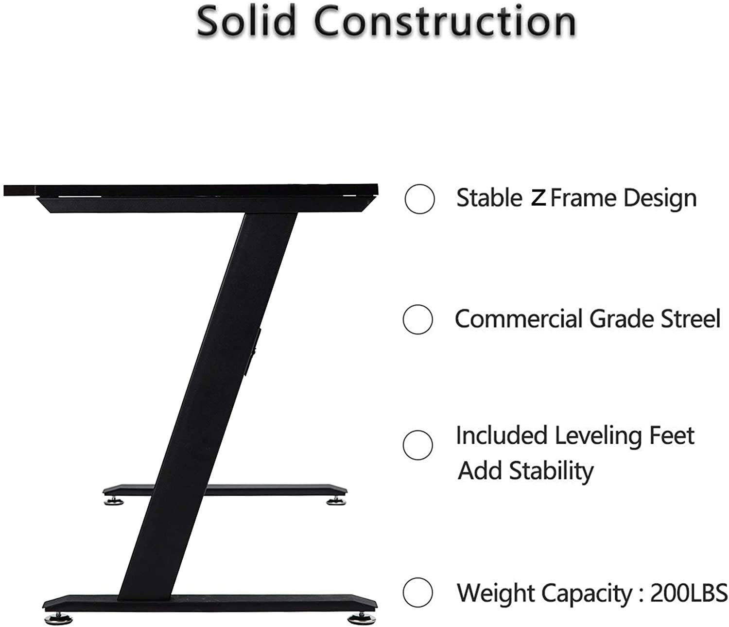 Gaming Table 47.2" W x 23.6" D Home Office Computer PC Desk Gaming Table Curve Design for Men Boyfriend Female Gift, Black Gamer Workstation, with 2 Cable Management Holes XH